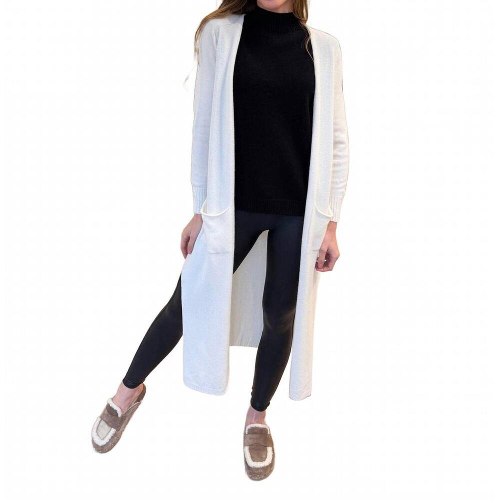 NEW MILIO MILANO italian open knit long sleeve pocket cardigan in panna cotta